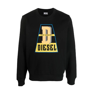Diesel SS23 Black Crewneck Sweatshirt with Letter Print Long Sleeves A103780HAYT9XX