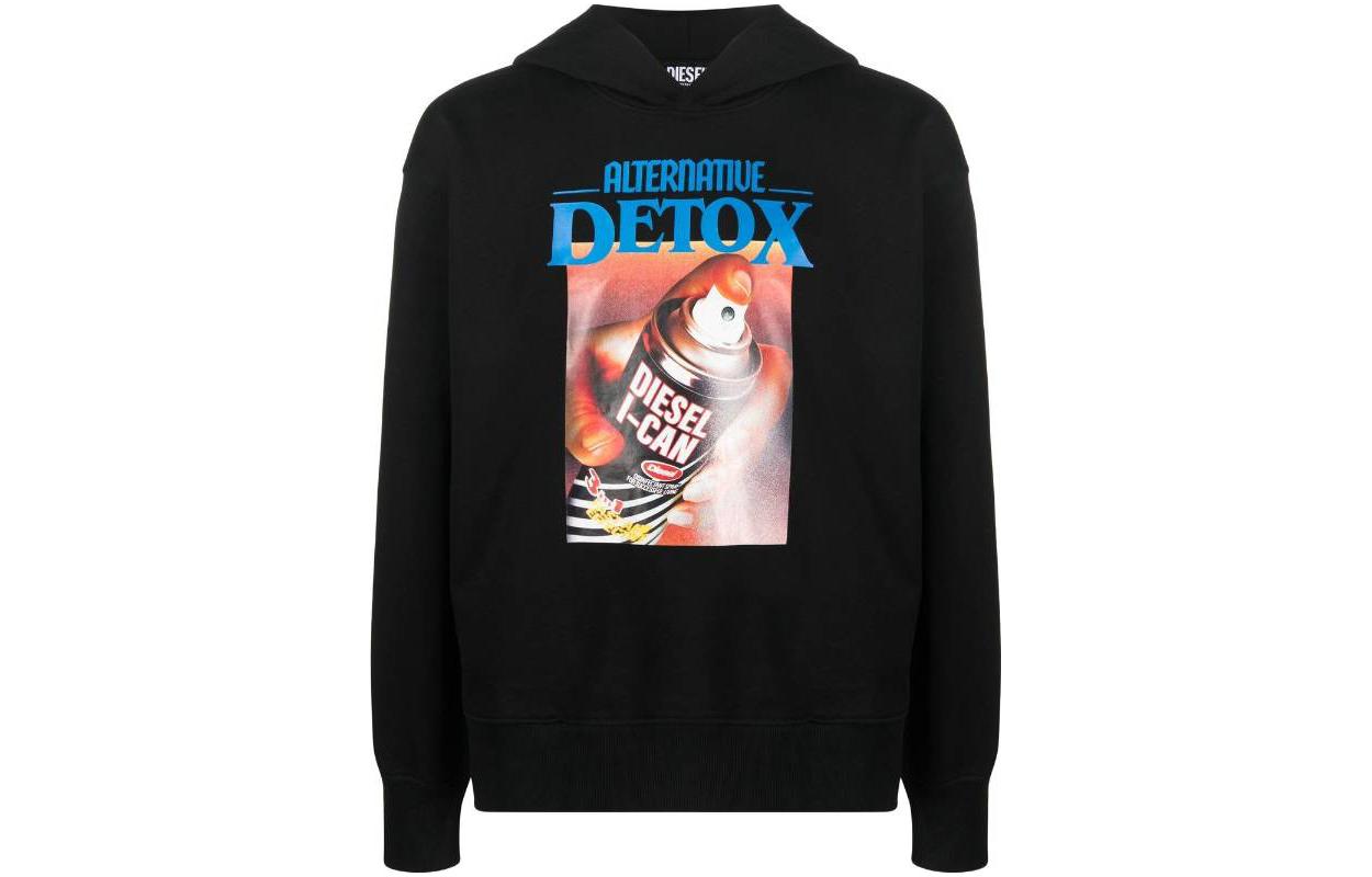 Diesel SS23 Black Hoodie with Logo Graphic Print A086420JFAV-9XX