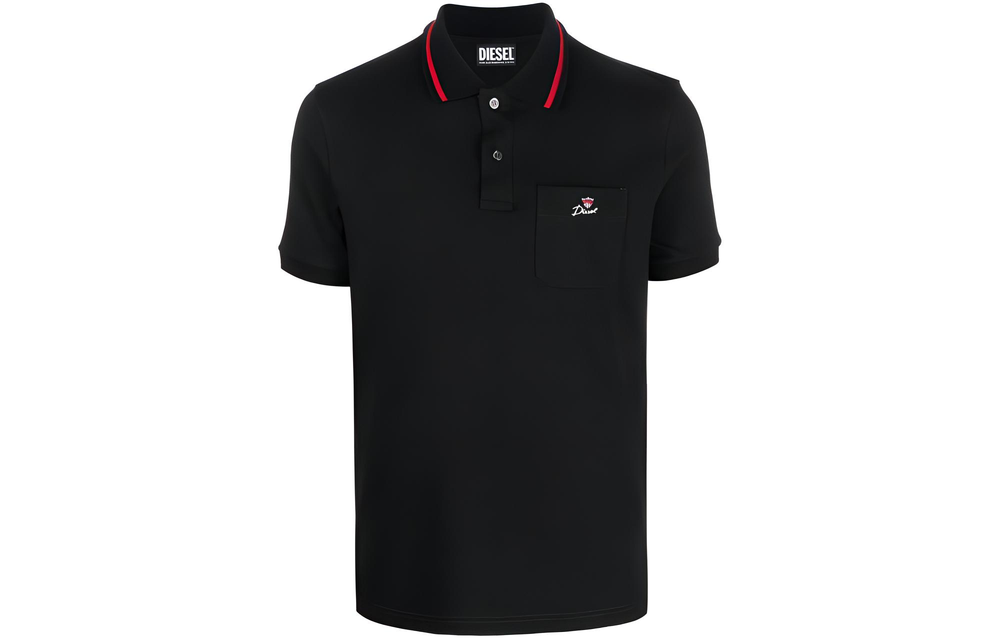 DIESEL SS23 Black Polo Shirt with Striped Trim & Logo Embroidery Unisex A086450BJAN-900