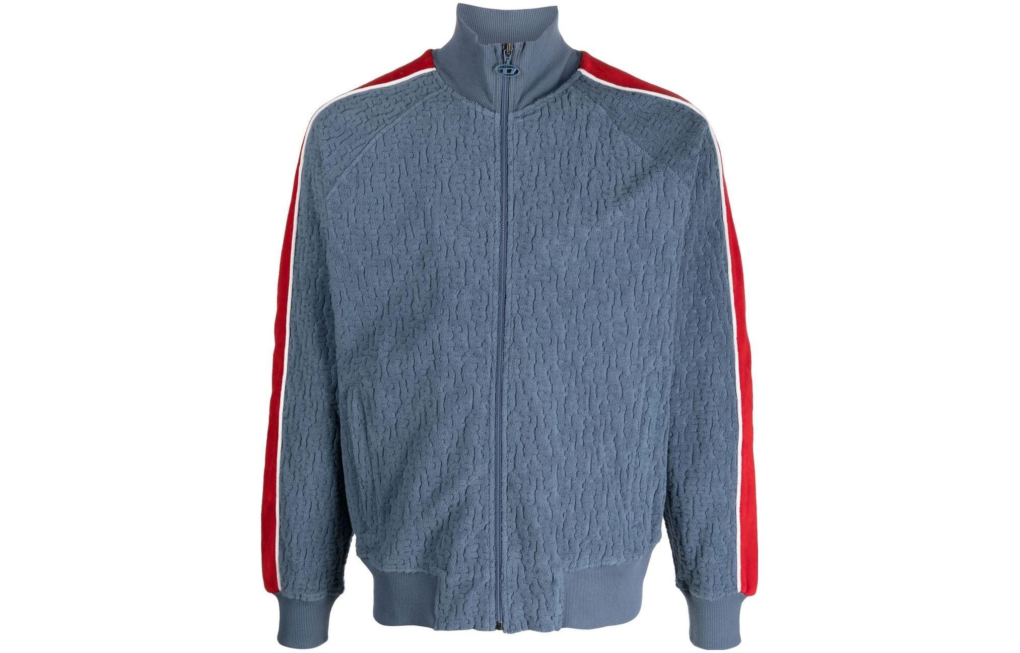 Diesel SS23 Blue Zip-Up Striped Detail High-Neck Jacket A090180EJAF87PA