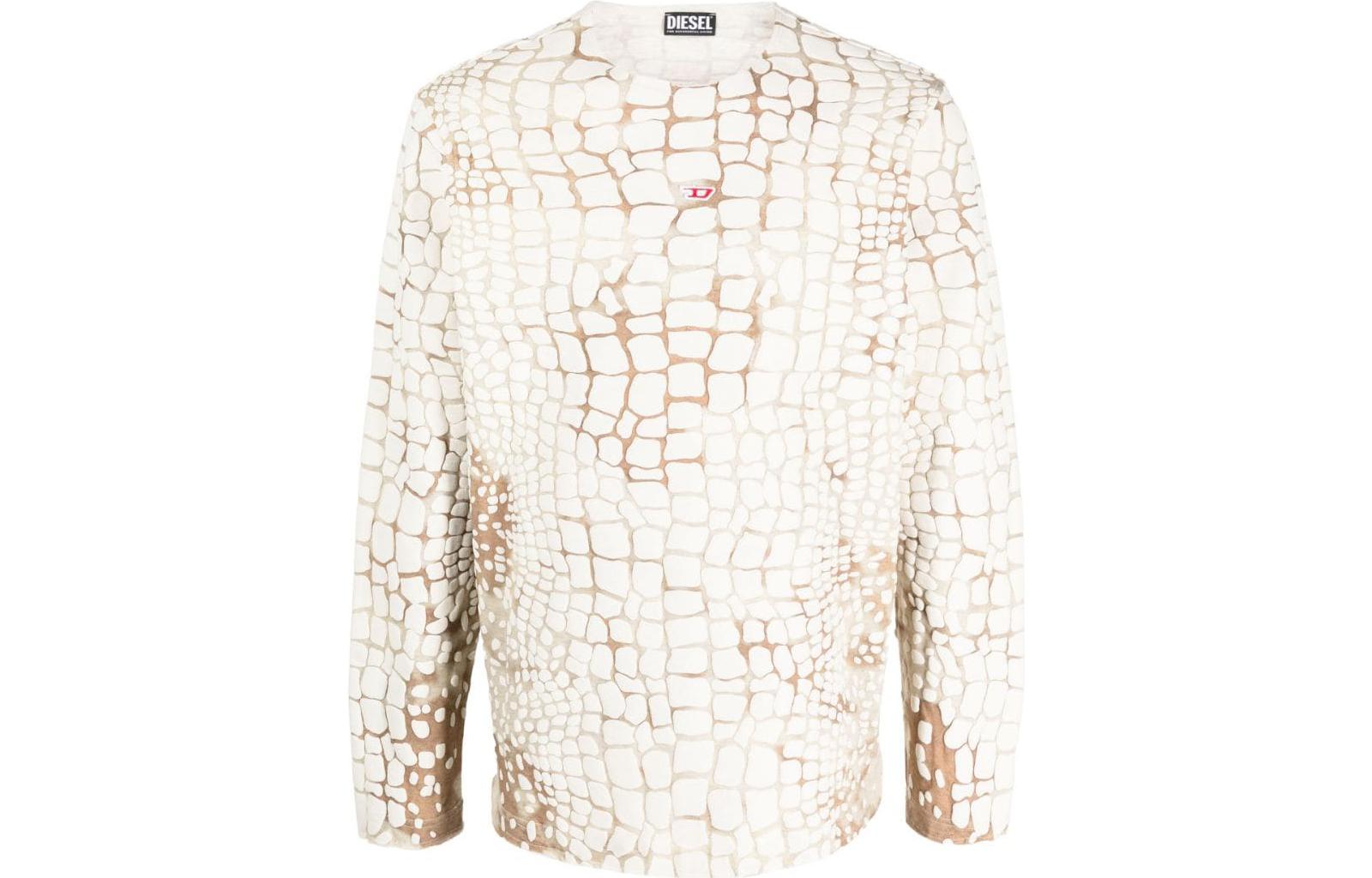 Diesel SS23 Croc-Embossed Crewneck Sweatshirt Beige Mens A099010GYCF-78Q