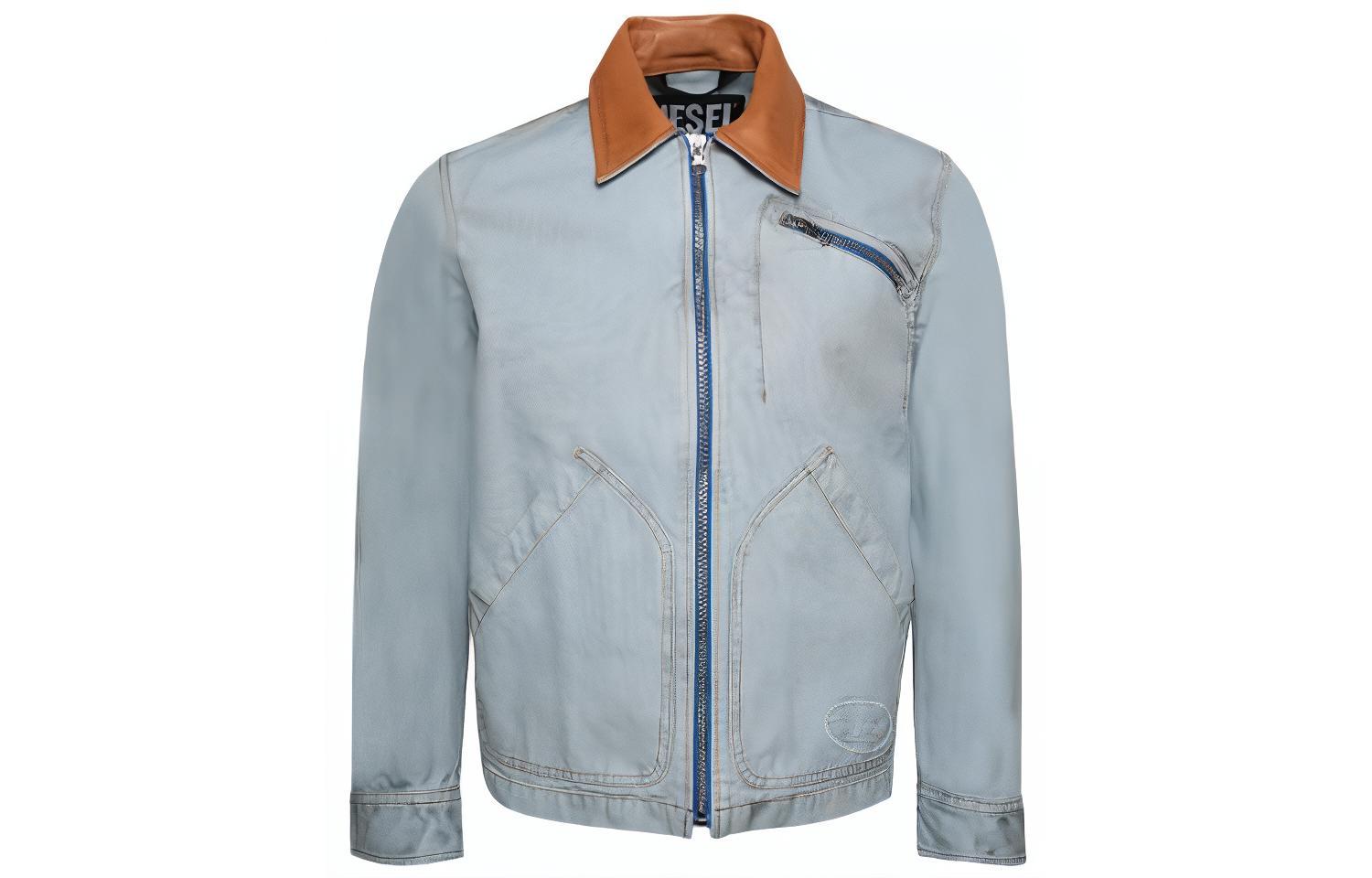 Diesel SS23 Embossed Logo Zip-Up Collar Jacket Men’s Blue Long Sleeve A085020DMAX-8II