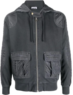 Diesel SS23 Grey Patchwork Utility Pocket Cardigan Jacket A090350LCAL-900 Order Diesel SS23 Grey Patchwork Utility Pocket Cardigan Jacket A090350LCAL-900