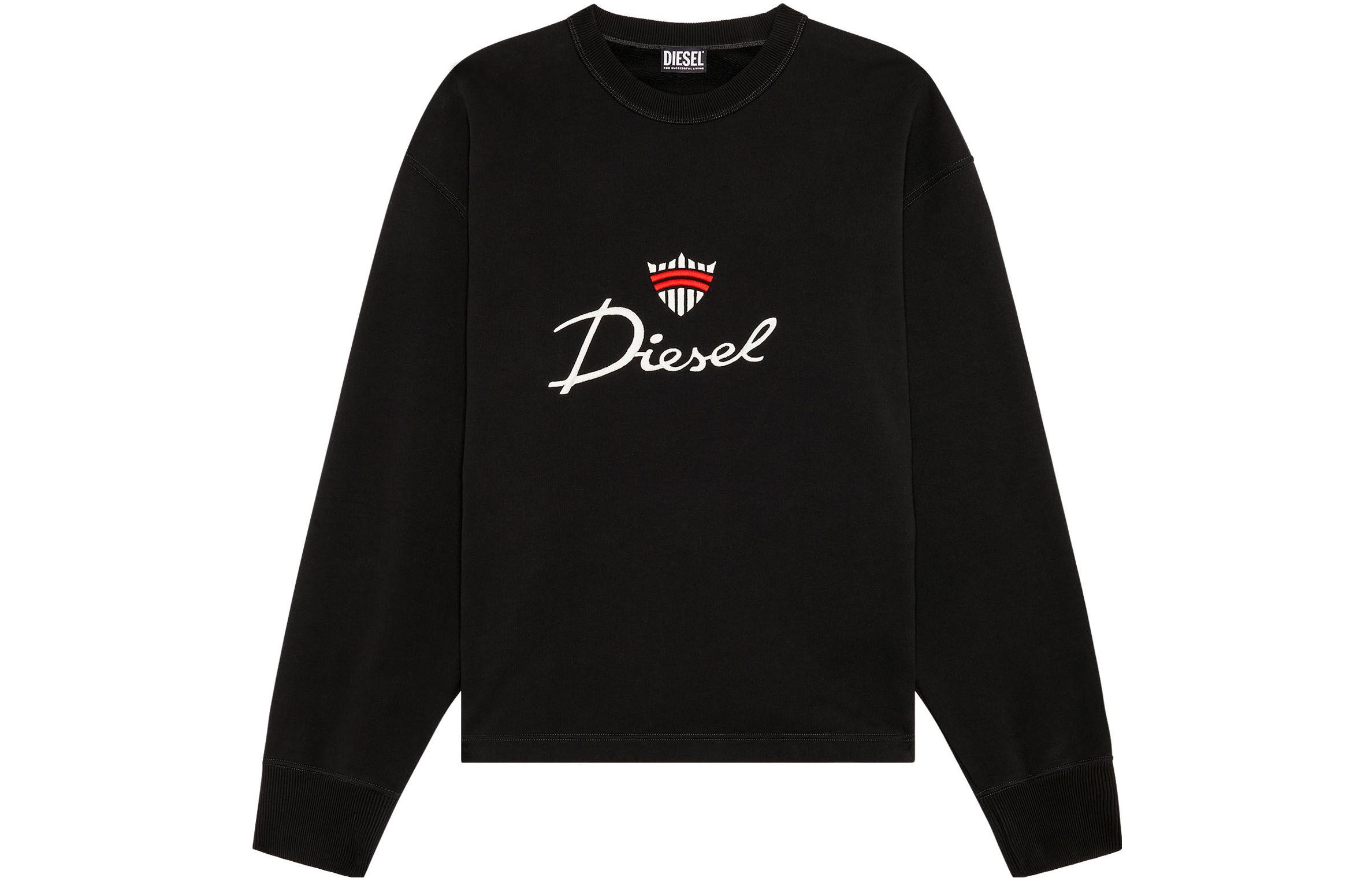 Diesel SS23 Logo Embroidered Crewneck Long-Sleeve Sweatshirt Black () A090290CJAD-900