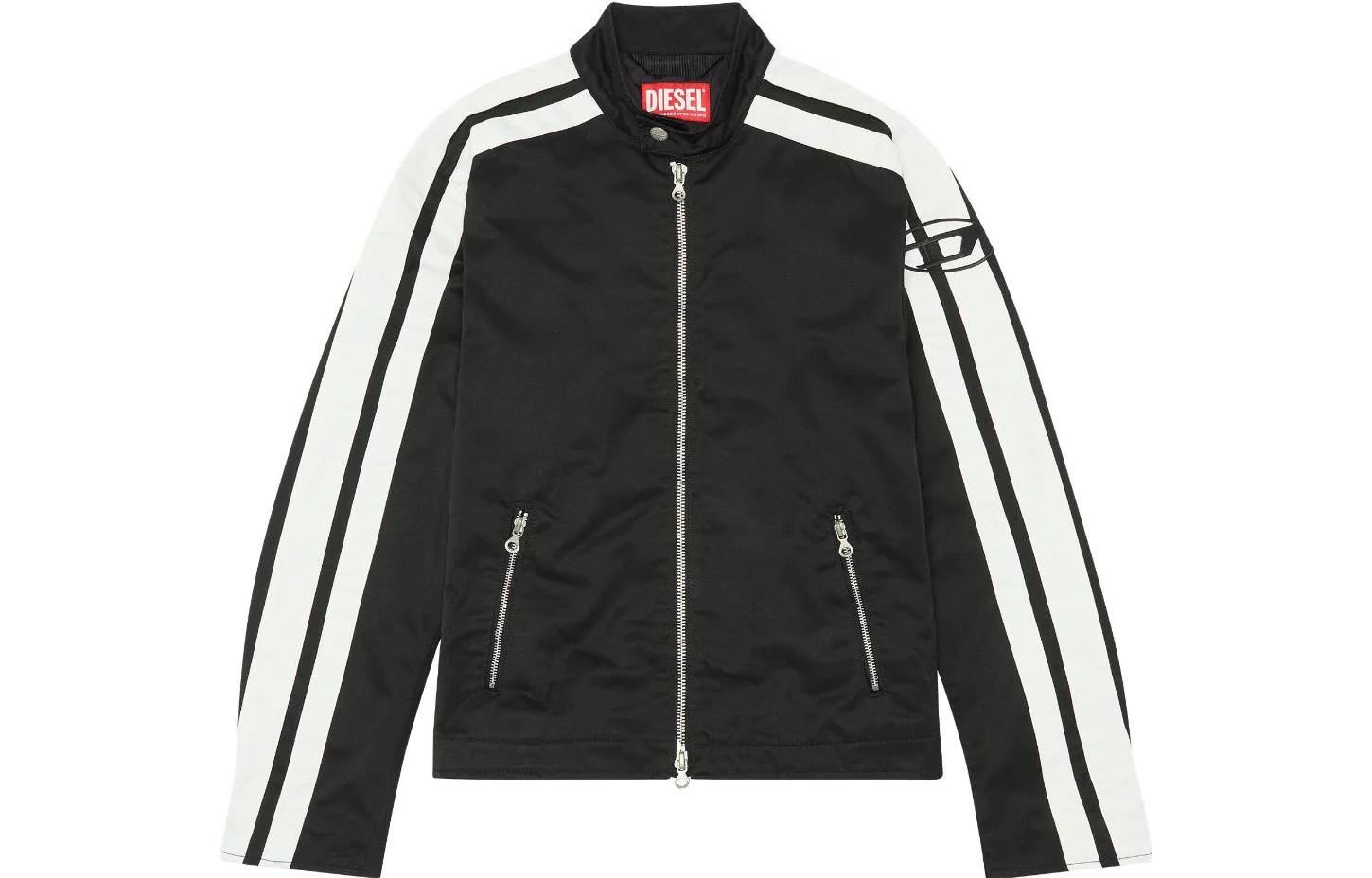 Diesel SS23 Logo Embroidered Zip-Up Moto Jacket Men’s Black A104860HYZI