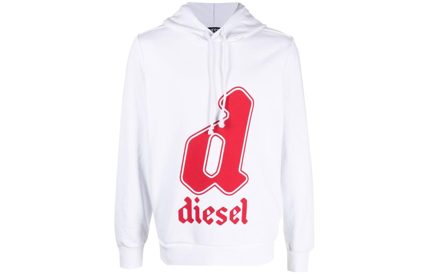 Diesel SS23 Logo Print Drawstring Hoodie in White A086900HAYT-100