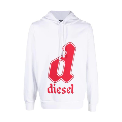 Diesel SS23 Logo Print Drawstring Hoodie in White A086900HAYT-100