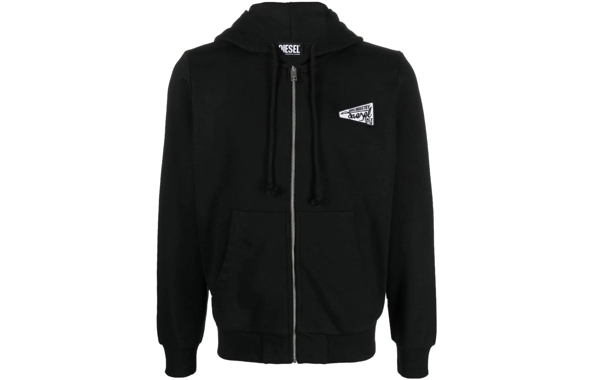 Diesel SS23 Logo Print Zip-Up Sweatshirt Black Long Sleeve A090400HAYT-9XX