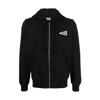 Diesel SS23 Logo Print Zip-Up Sweatshirt Black Long Sleeve A090400HAYT-9XX