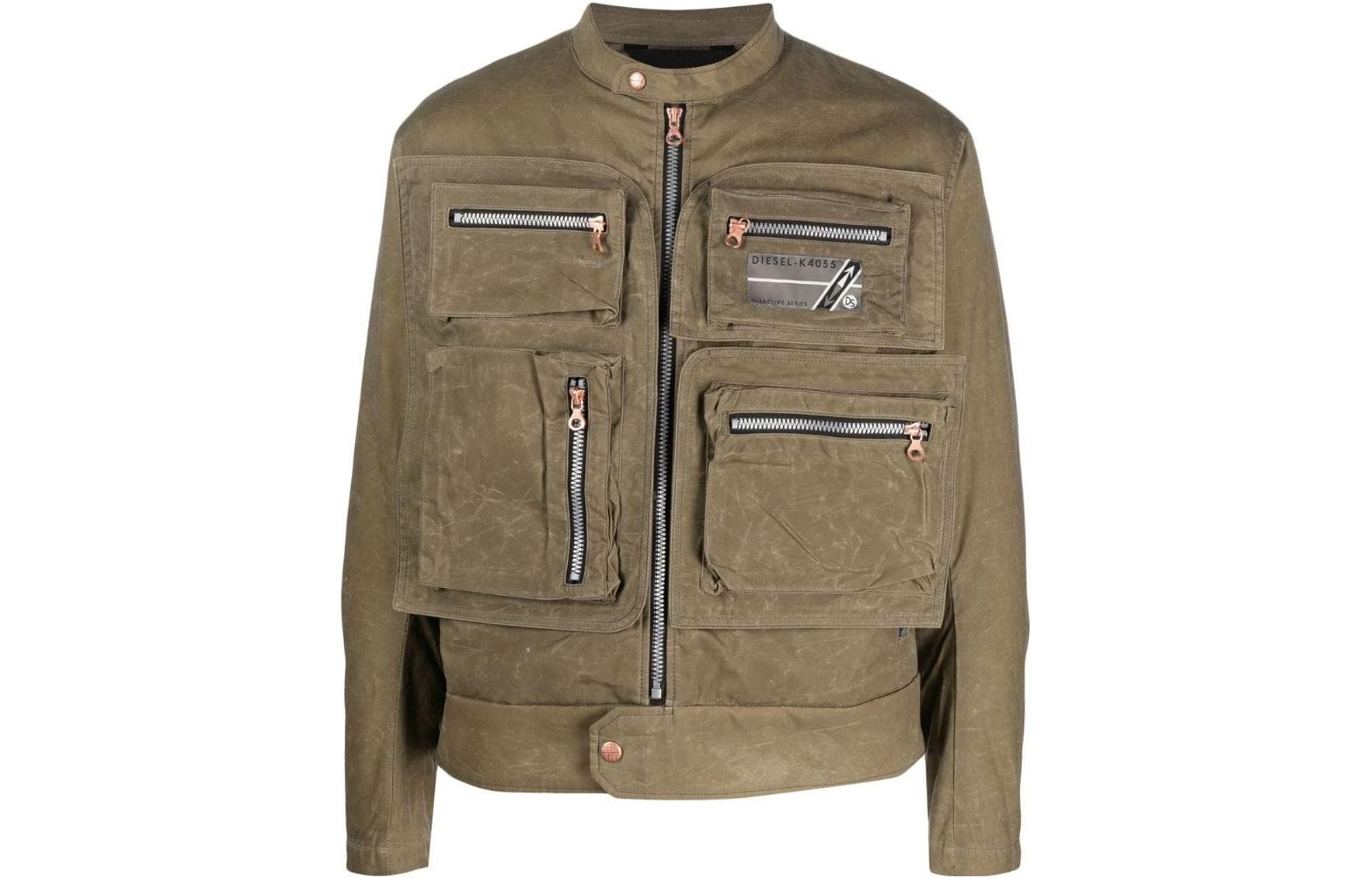 Diesel SS23 Multi-Pocket Zip-Up Jacket Brown Men’s Long Sleeve A084890WEAT-5FP