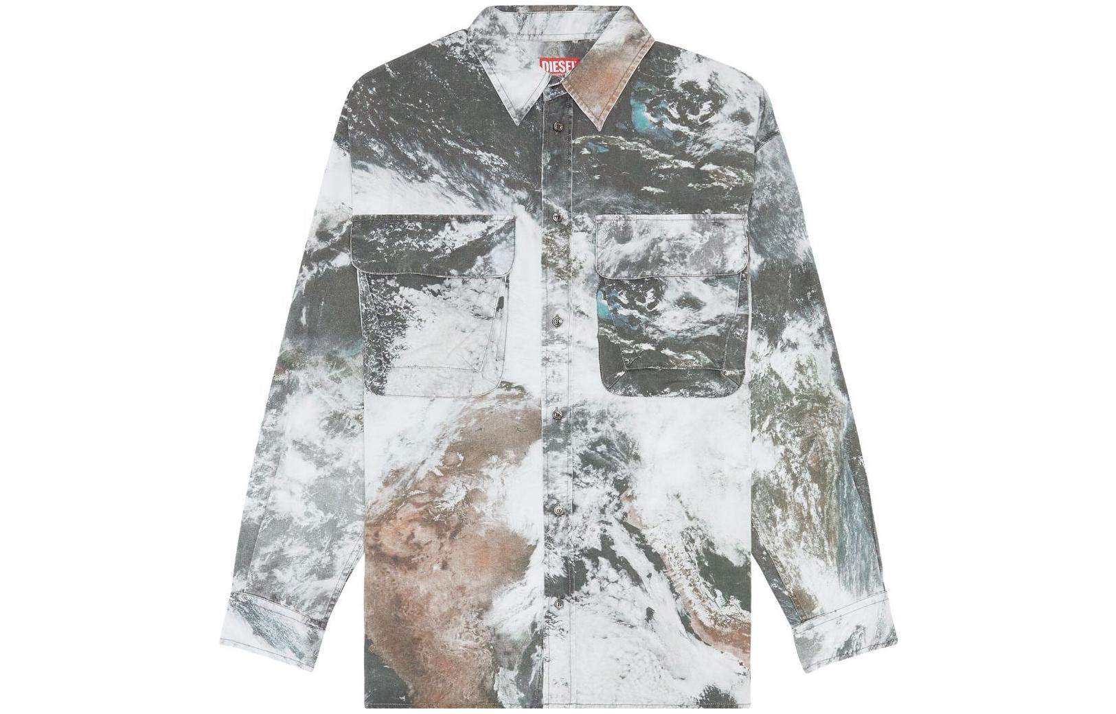 Diesel SS23 Printed Collared Button Casual Jacket Grey A107950GEAT