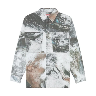 Diesel SS23 Printed Collared Button Casual Jacket Grey A107950GEAT