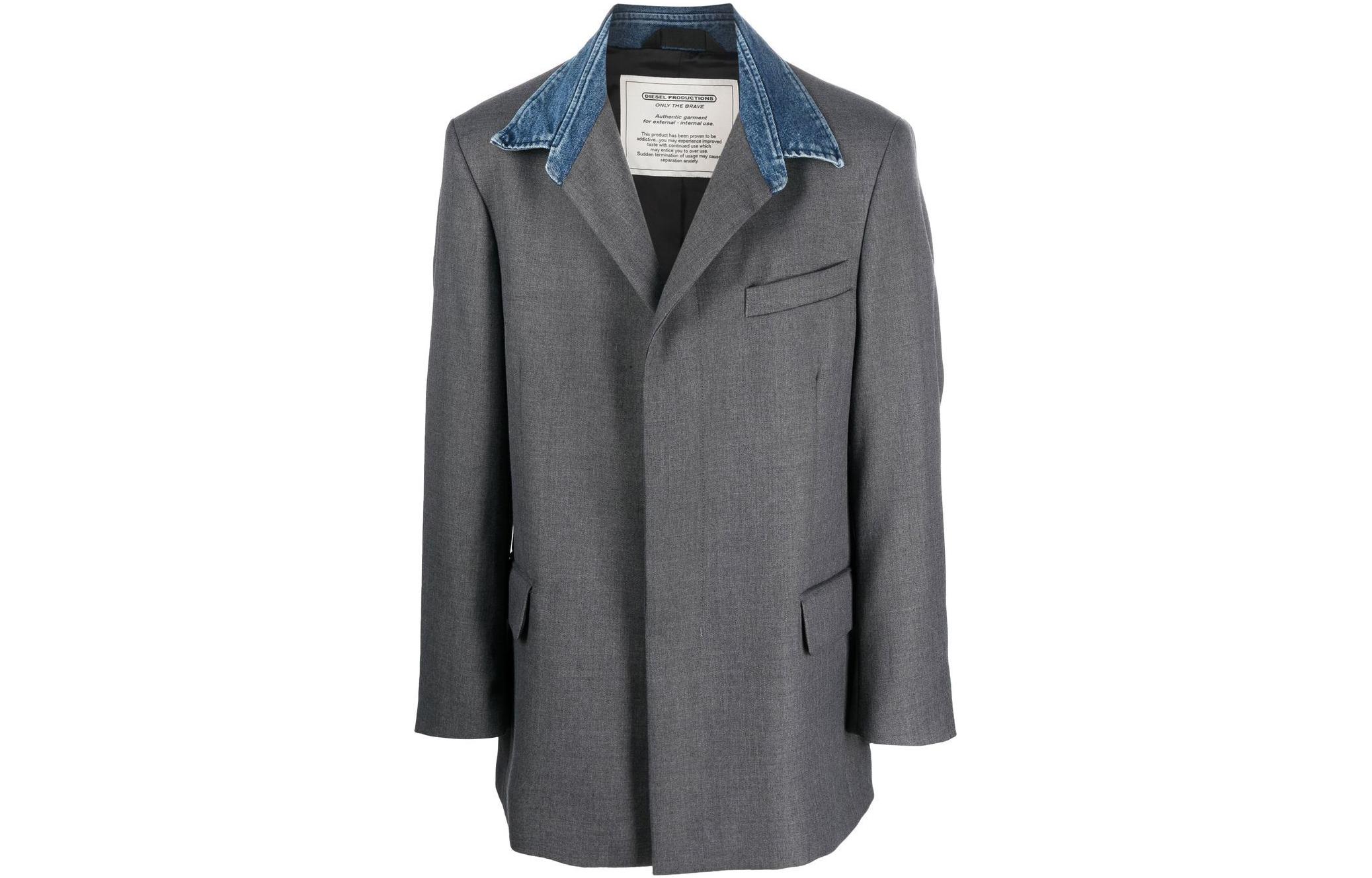 Diesel SS23 Single-Breasted Patchwork Jacket Men’s Dark Gray A084940BJAE-93R