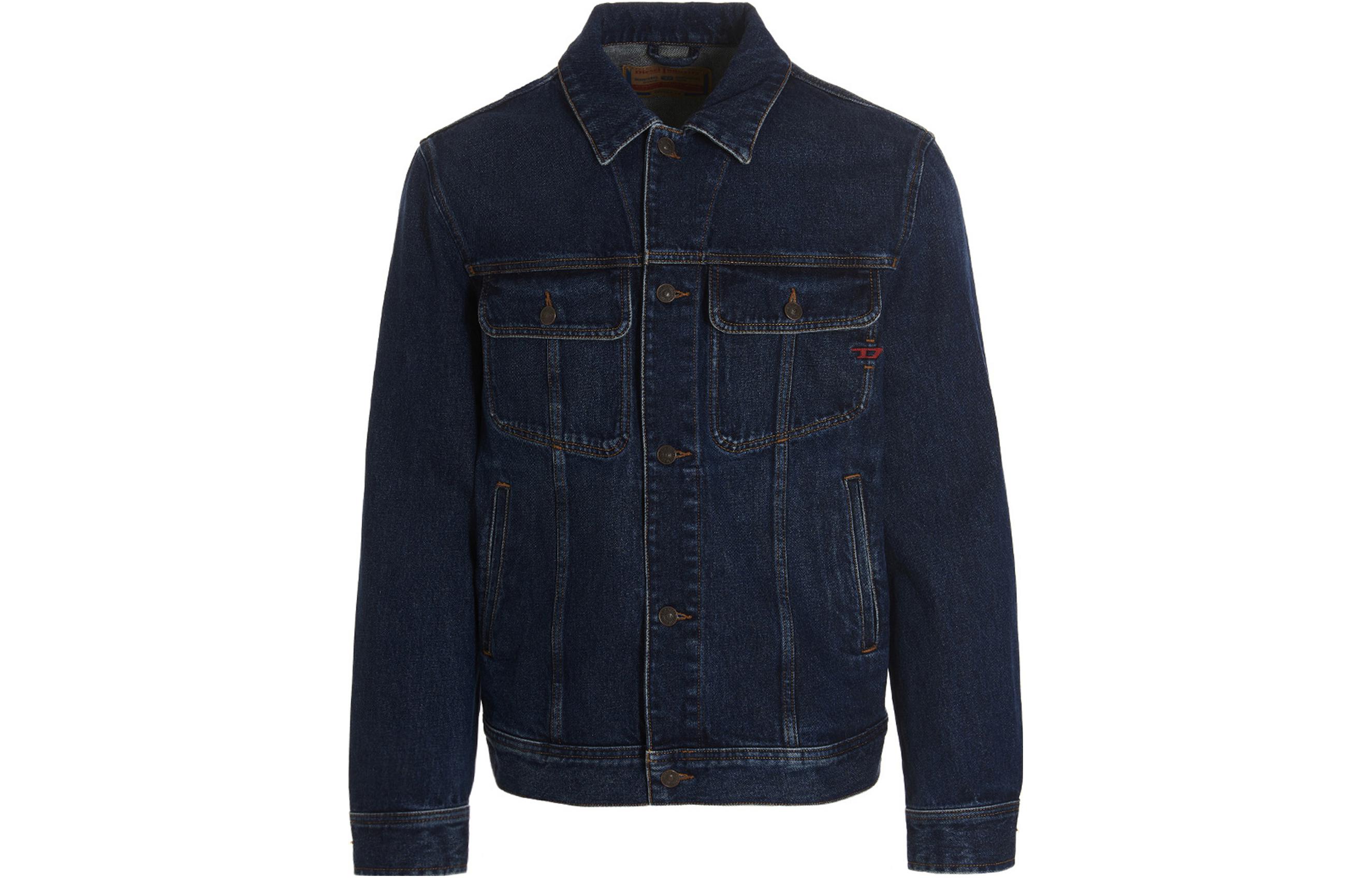 Diesel SS23 Solid Color Long Sleeve Button-Up Jacket - Blue A03885007E601