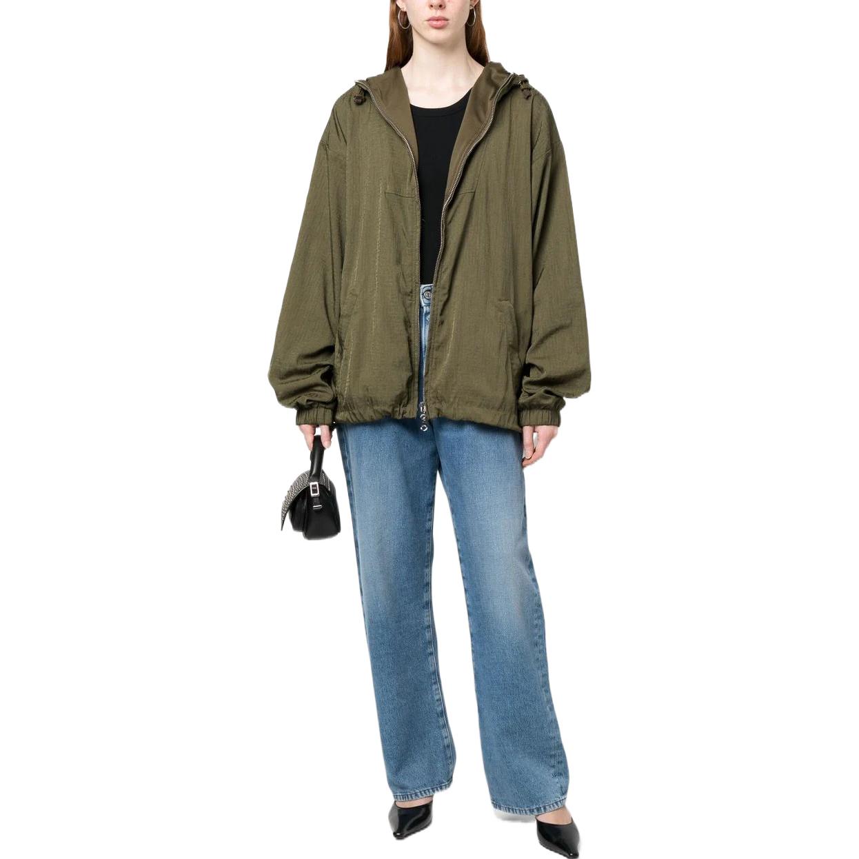 Shop DIESEL SS23 绿色情侣款标志提花拉链外套 A088130NEAX-5FP