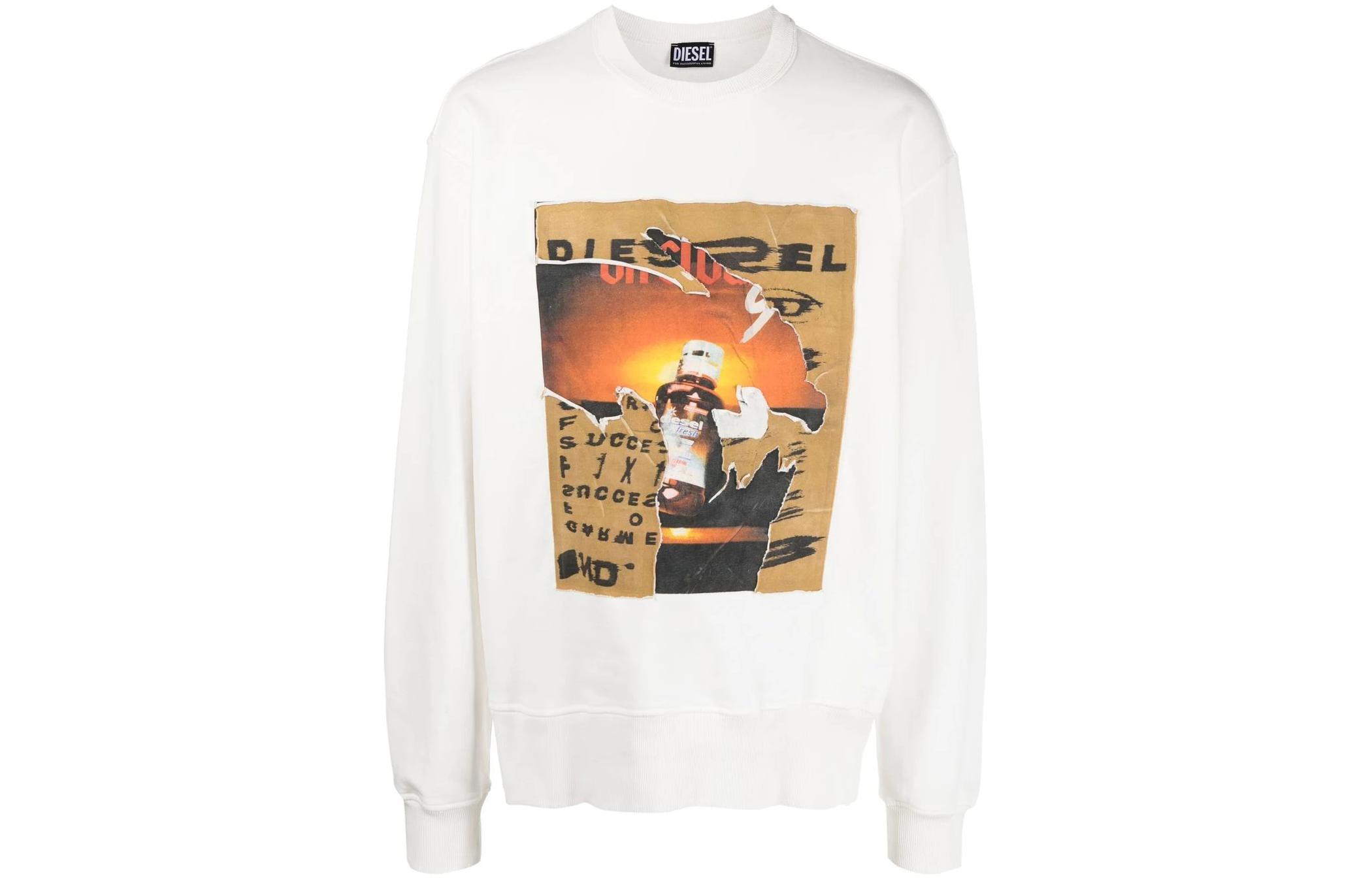 Diesel SS23 White Crewneck Sweatshirt with Graphic Letter Print A085270EJAA-141