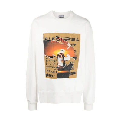 Diesel SS23 White Crewneck Sweatshirt with Graphic Letter Print A085270EJAA-141