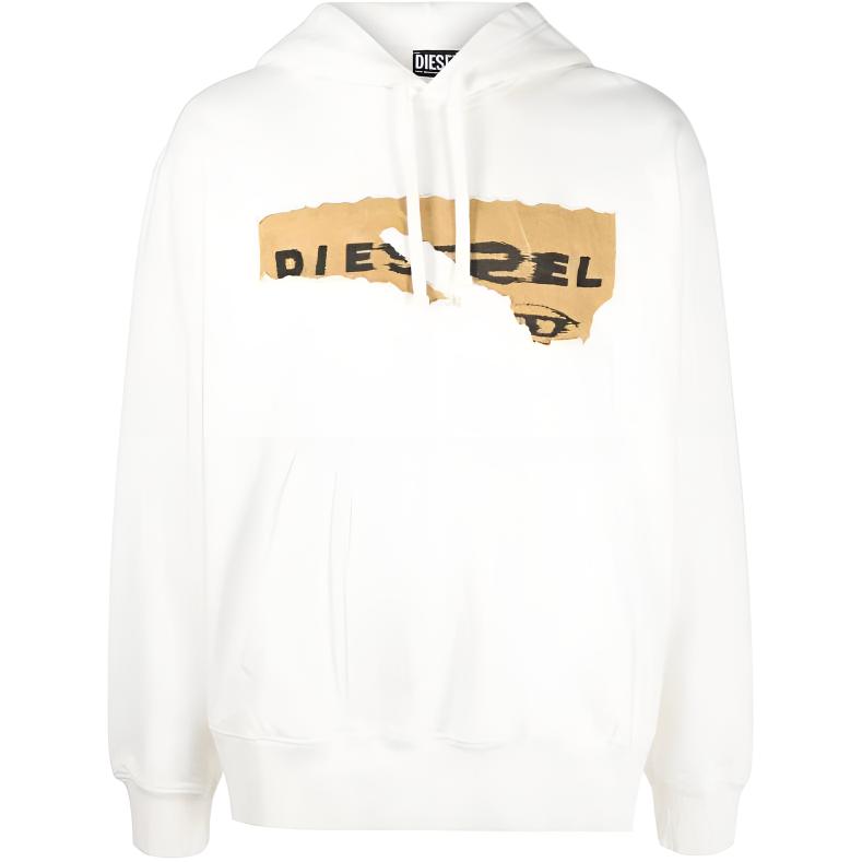 Diesel SS23 White Hoodie with Distressed Logo Print A085280EJAA-141