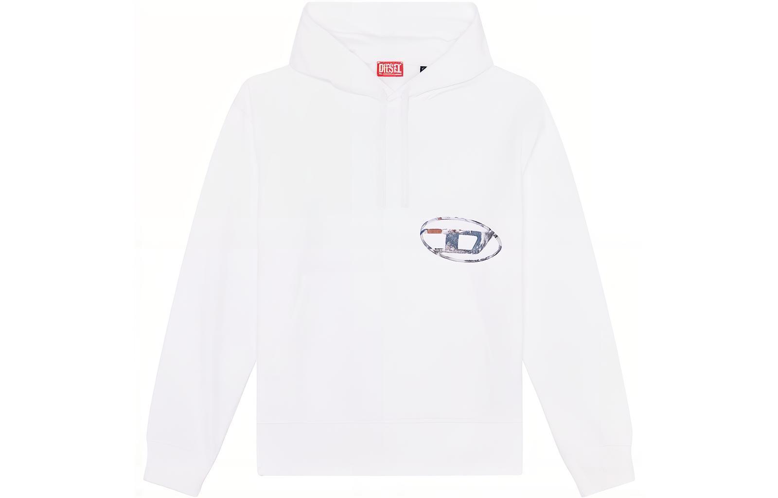 Diesel SS23 White Hoodie with Logo, Kangaroo Pocket, and Drawstring A110800JFAV-100