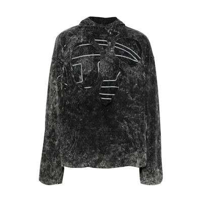 DIESEL SS24 Black Distressed Washed Effect Oversized Hoodie. A136380DQAM-9XX