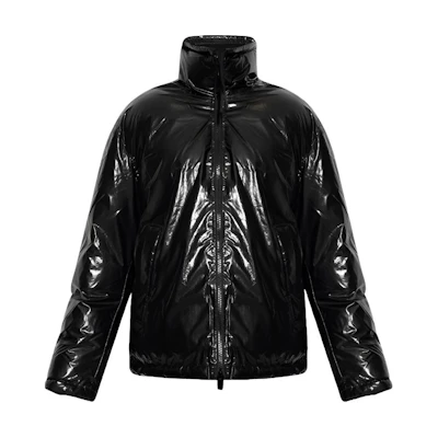 DIESEL SS24 Black Stand Collar Logo Print Zip-Up Cotton Jacket. A106070JKKL-9XXA