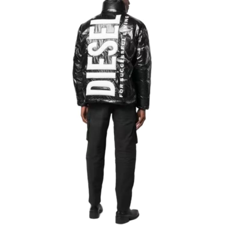 Shop DIESEL SS24 黑色立领印花Logo拉链棉夹克 A106070JKKL-9XXA