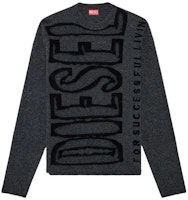 DIESEL SS24 Black Wool Pullover Knit Sweater with Super Logo Print. A124470BNBD-93R DIESEL SS24 Black Wool Pullover Knit Sweater with Super Logo Print. A124470BNBD-93R
