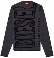 Order DIESEL SS24 Black Wool Pullover Knit Sweater with Super Logo Print. A124470BNBD-93R