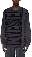 Shop DIESEL SS24 Black Wool Pullover Knit Sweater with Super Logo Print. A124470BNBD-93R