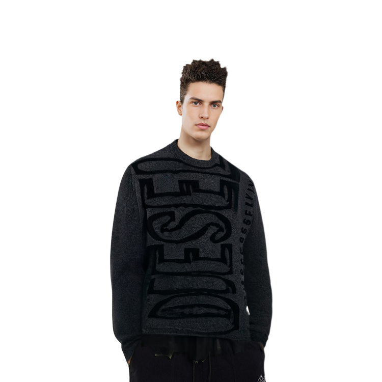 Details for DIESEL SS24 黑色羊毛針織毛衣帶超大Logo印花造型。 A124470BNBD-93R