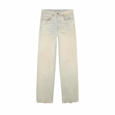 DIESEL SS24 Blue Distressed Loose Straight-Leg Zipper Jeans. A1159809H6-001