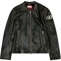 DIESEL SS24 Brown Oval D Logo Leather Jacket with Zipper and Relaxed Fit. A119610CHAL-7BB DIESEL SS24 Brown Oval D Logo Leather Jacket with Zipper and Relaxed Fit. A119610CHAL-7BB