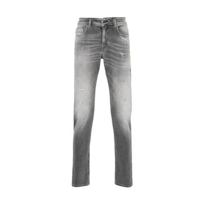 DIESEL SS24 Distressed Straight-Leg Zipper Jeans Grey A0359409H7002