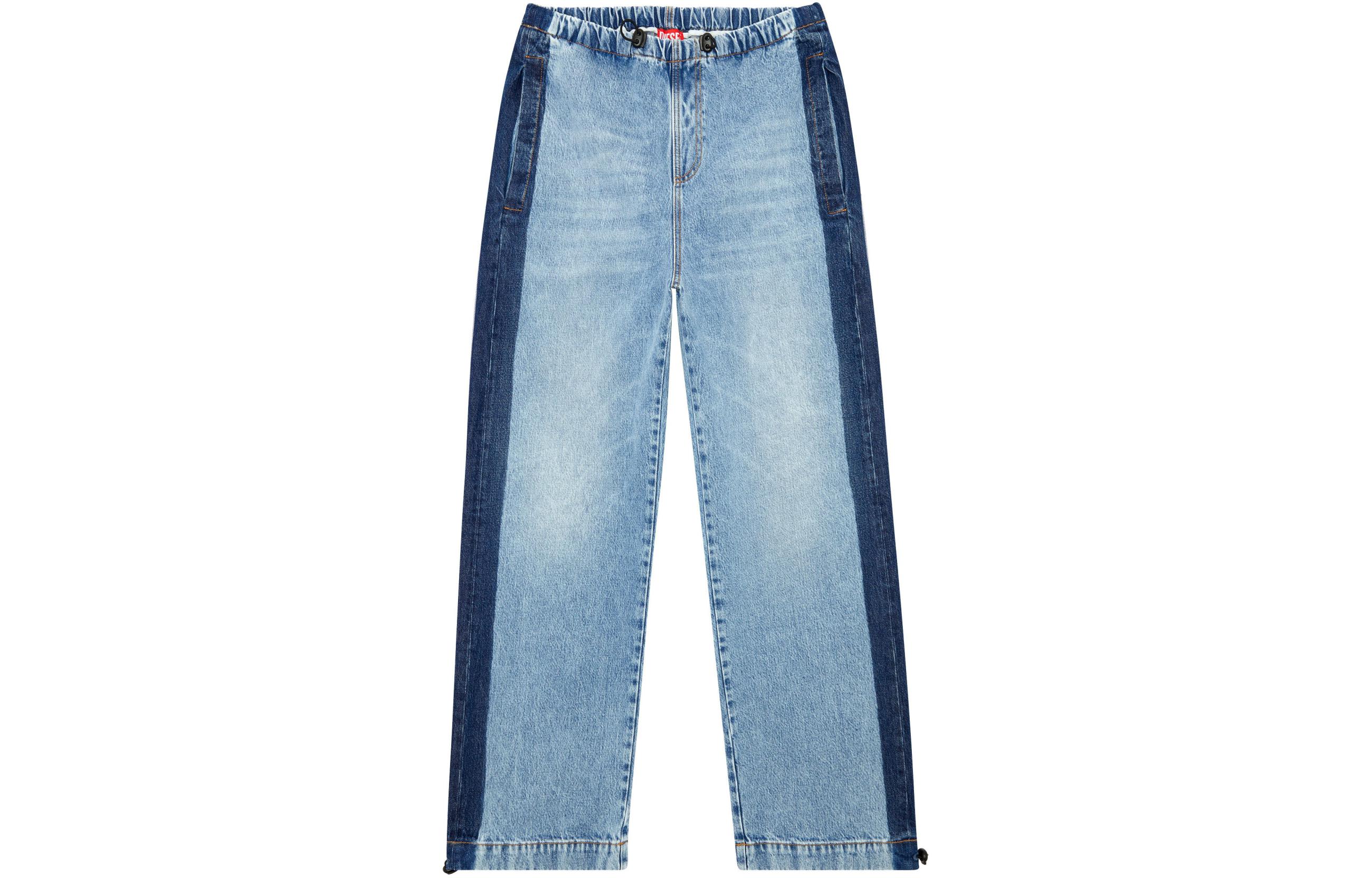 DIESEL SS24  Light Blue Straight-Leg Jeans with Fringe & Elastic Waist. A131550GHAC-01