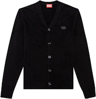 DIESEL SS24 Loose Fit Black Knit Cardigan with Oval Cut-out Design. A130040GEAY-9XX DIESEL SS24 Loose Fit Black Knit Cardigan with Oval Cut-out Design. A130040GEAY-9XX