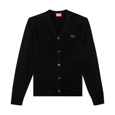 DIESEL SS24 Loose Fit Black Knit Cardigan with Oval Cut-out Design. A130040GEAY-9XX