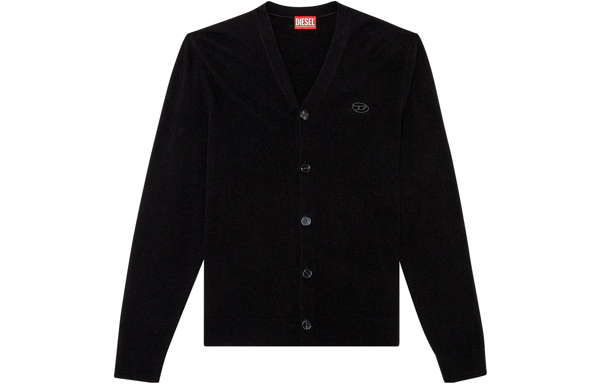 Order DIESEL SS24  Loose Fit Black Knit Cardigan with Oval Cut-out Design. A130040GEAY-9XX
