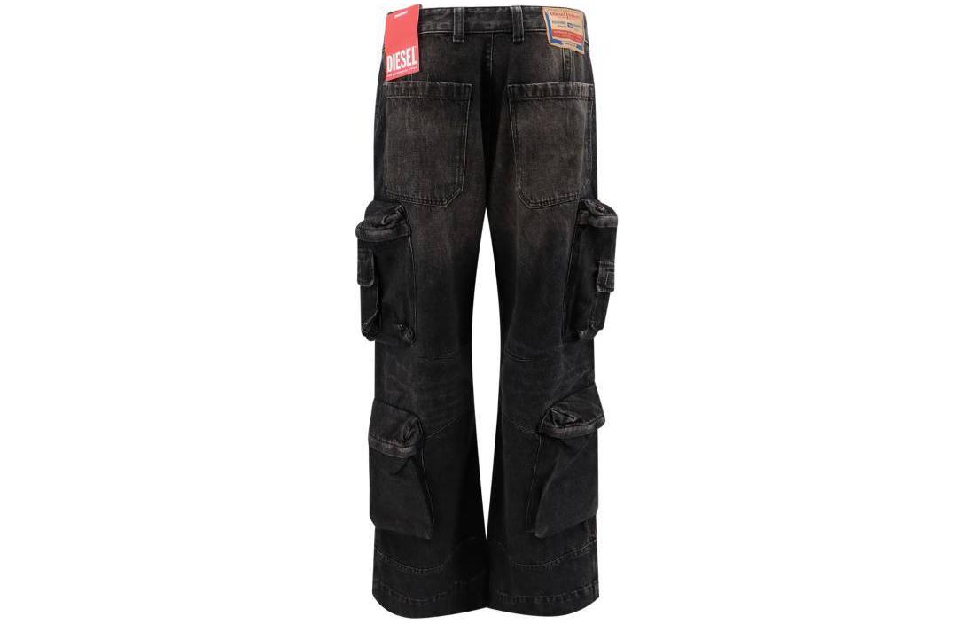 Lookbook DIESEL SS24 Seluar Kargo Loose Fit dengan Zip Hitam A130880GHA-A02