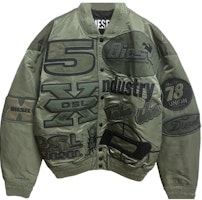 DIESEL SS24 Retro Letter Print Bomber Jacket in Military Green. A04982RBABG5BS DIESEL SS24 Retro Letter Print Bomber Jacket in Military Green. A04982RBABG5BS
