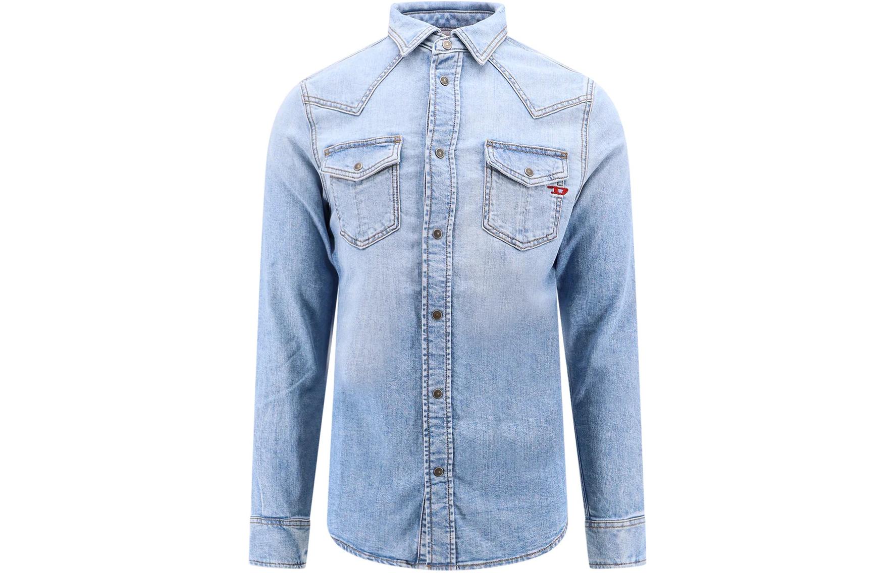 DIESEL SS24  Slim Fit Oval-D Buttoned Long Sleeve Shirt Blue A126220DQA-I01