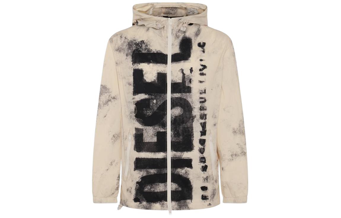 Diesel SS24 Beige Letter Print Zip-Up Hoodie Jacket for Men A114330HIAB129