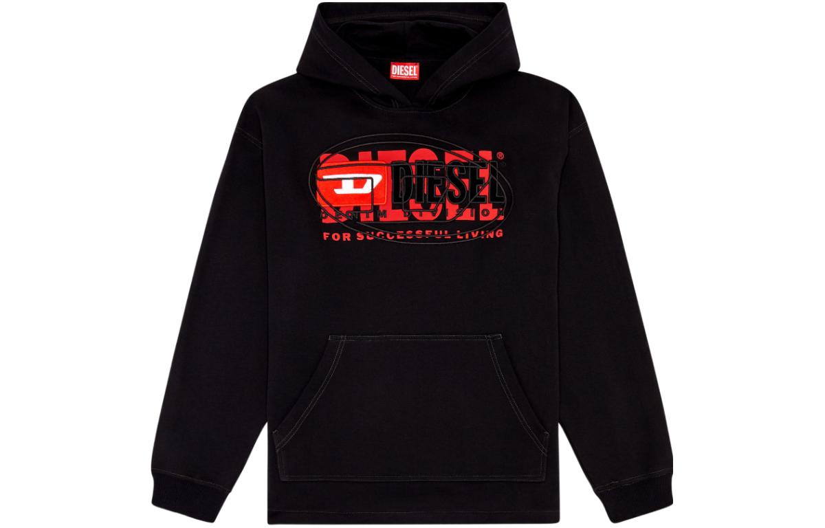 Diesel SS24 Black Hoodie with Layered Logos and Graphic Print A121530IAJHS-9XX