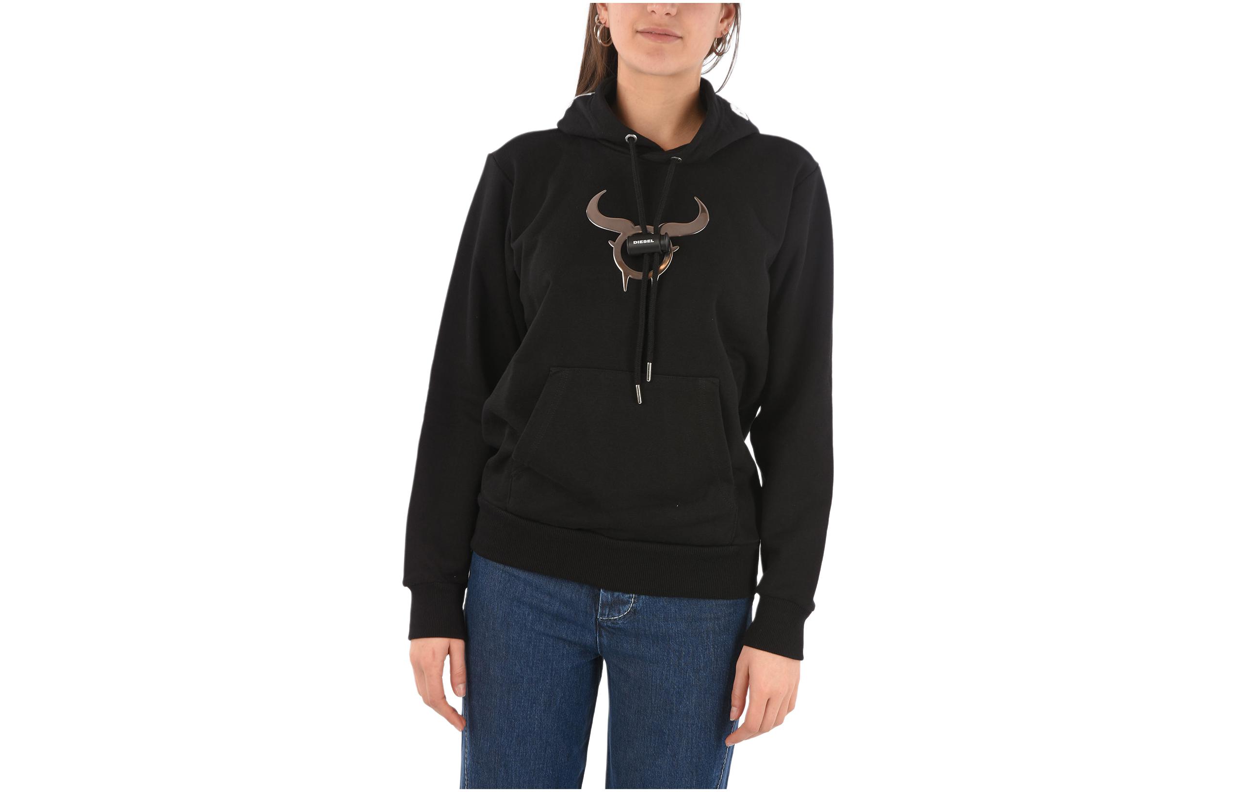 Diesel SS24 Black Hoodie with Letter Applique Unisex Design P007680HAYT