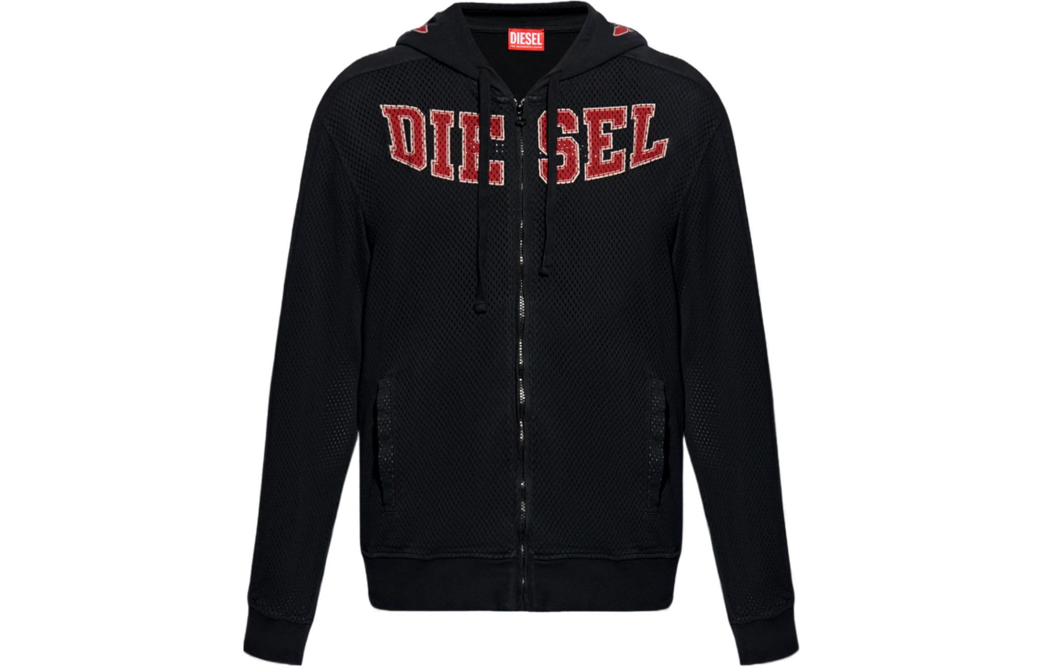 Diesel SS24 Black Hoodie with Logo Patch & Chest Letter Print A128970IMAH-9XX