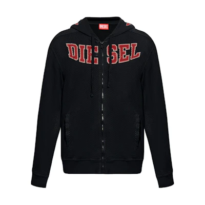 Diesel SS24 Black Hoodie with Logo Patch & Chest Letter Print A128970IMAH-9XX