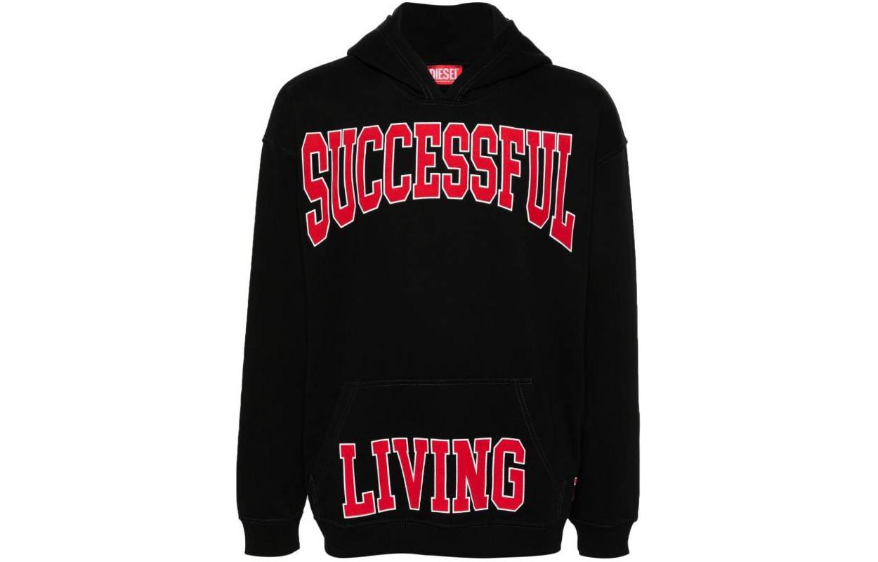 Diesel SS24 Black Hoodie with Solid Color and Lettering A124430HAYT-9XX