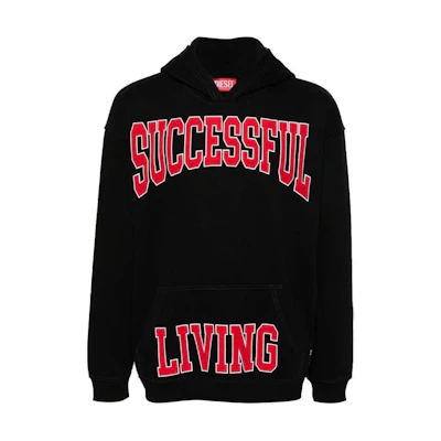 Diesel SS24 Black Hoodie with Solid Color and Lettering A124430HAYT-9XX