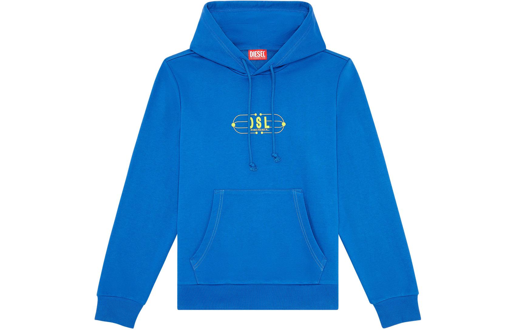 Diesel SS24 Blue Hoodie with Logo Print and Front Pocket A115560HAYT-8II