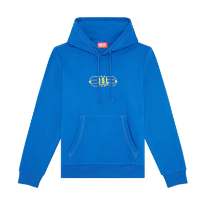 Diesel SS24 Blue Hoodie with Logo Print and Front Pocket A115560HAYT-8II