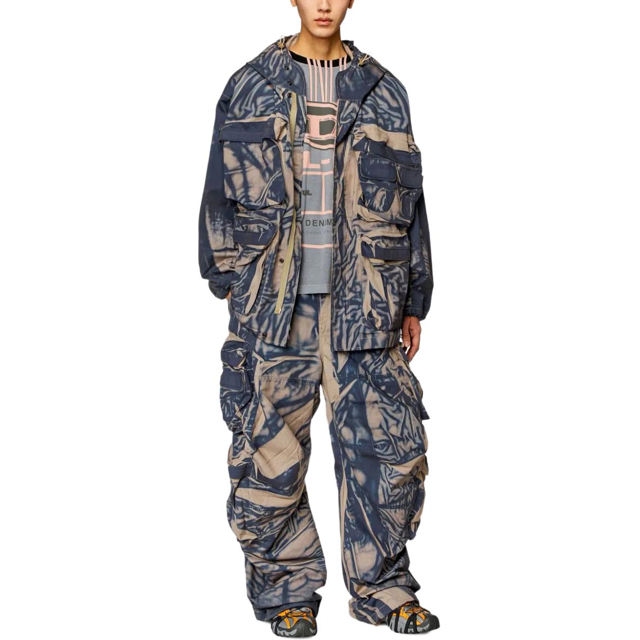 Lookbook Diesel SS24 褶皱效果连帽夹克 - 灰色 A121560QHAY-7DH